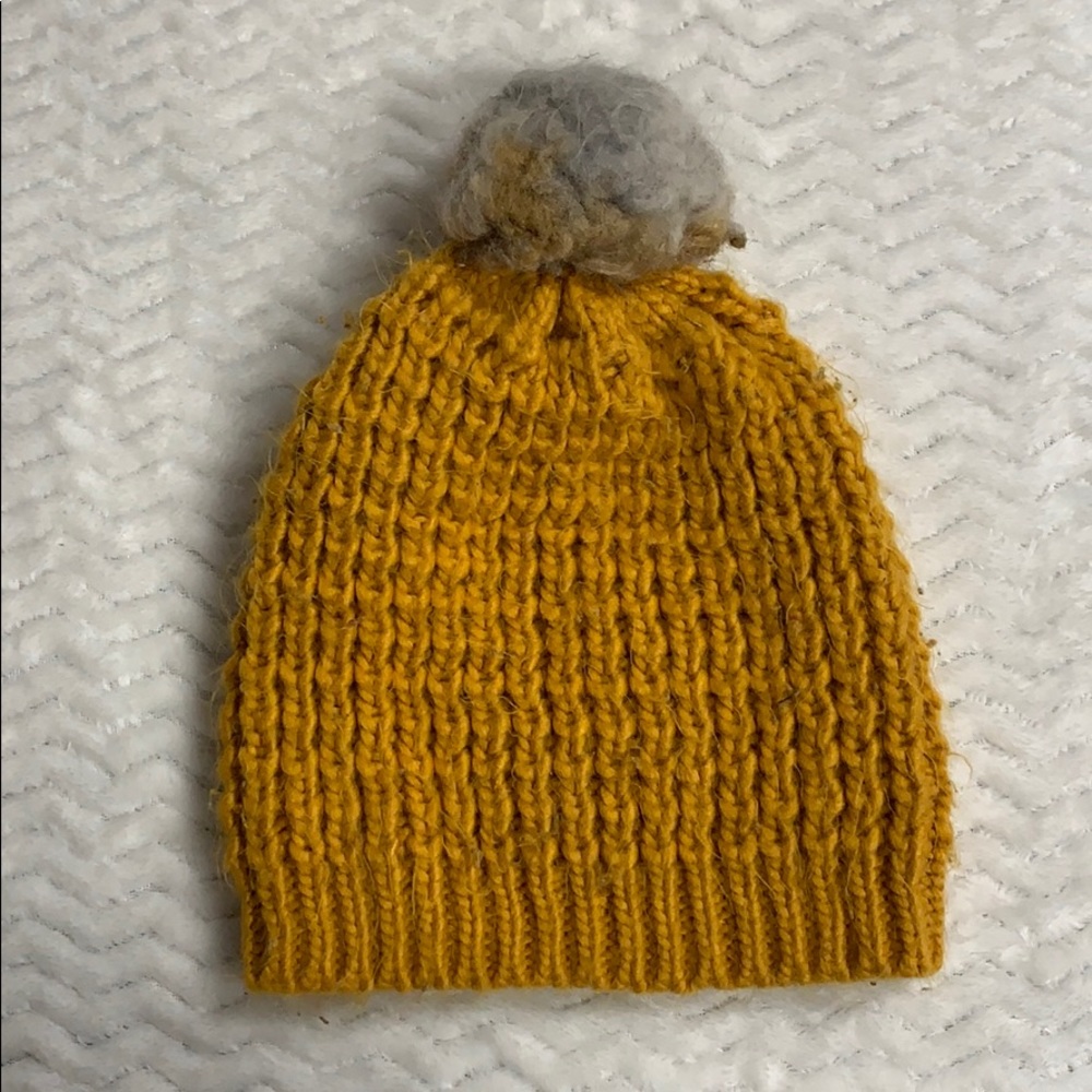 Mustard yellow Pom Pom knit slouchy beanie